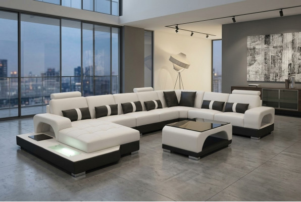 Leather sofa, modern couch, upholstered living landscape, XXL big corner couches, seating design.