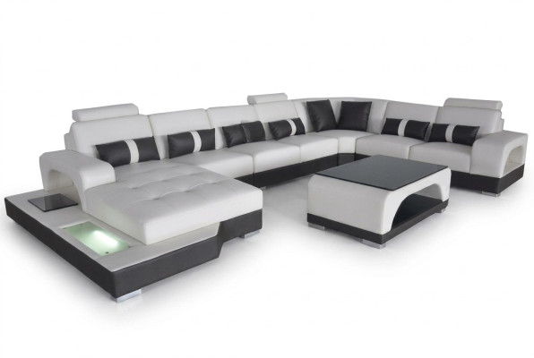 Leather sofa, modern couch, upholstered living landscape, XXL big corner couches, seating design.