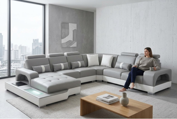 Leather corner sofa corner living room suite design modern couch