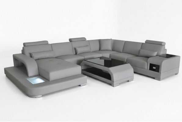 Leather sofa living landscape suite design modern corner sofa U-shape G8013+table