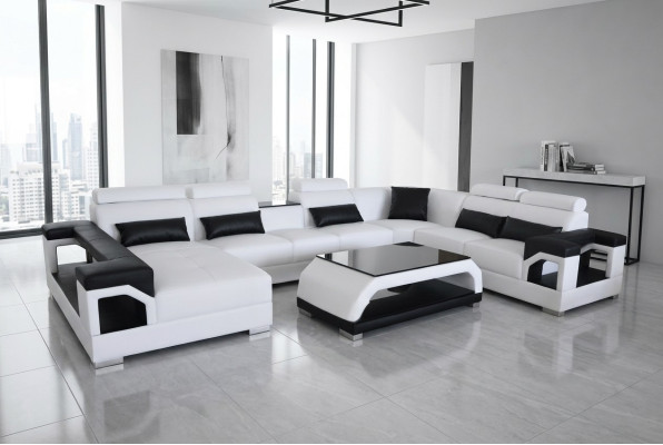 Leather Sofa Modern Seat Couch Upholstery Design Living Landscape + Corner Table