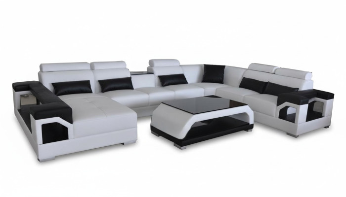 Leather Sofa Modern Seat Couch Upholstery Design Living Landscape + Corner Table