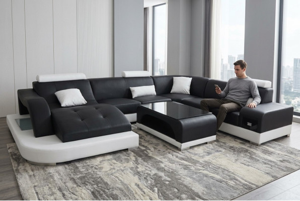 Leather Sofa Modern Seating Couch Upholstered Design Corner Living Landscape + Table Couches
