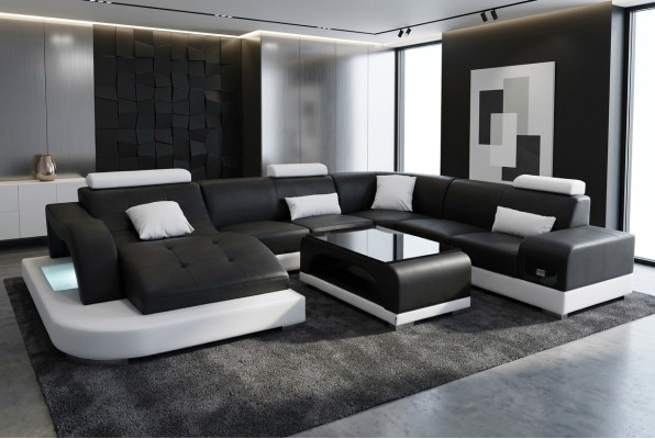 Leather Sofa Modern Seating Couch Upholstered Design Corner Living Landscape + Table Couches