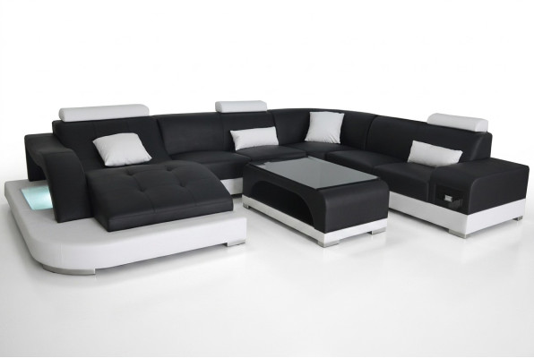 Leather Sofa Modern Seating Couch Upholstered Design Corner Living Landscape + Table Couches