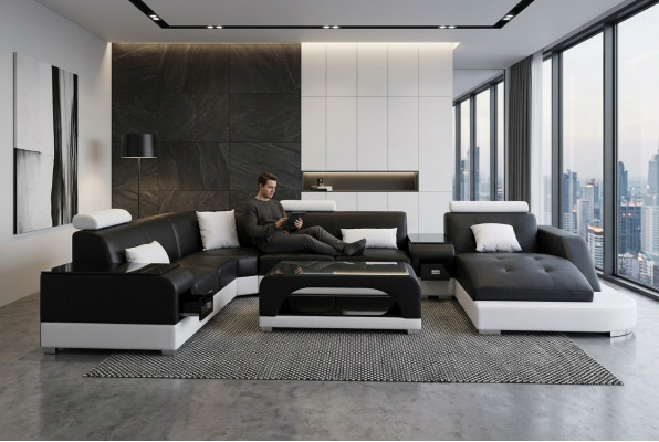 Leather Sofa Modern Seating Couch Design Upholstered Corner Sofas Living Landscape + Table