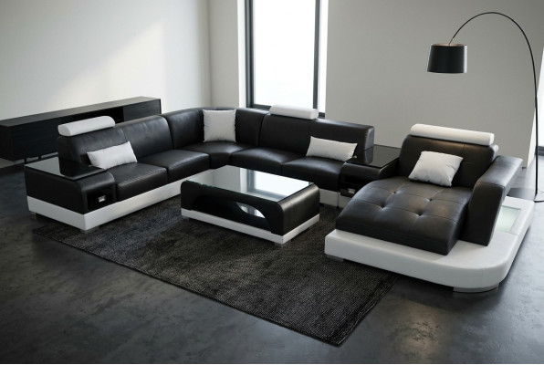 Leather Sofa Modern Seating Couch Design Upholstered Corner Sofas Living Landscape + Table