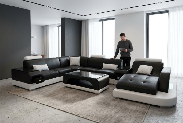 Leather Corner Sofa Corner Living Landscape Suite Design Modern Couch Sofas U-Shaped G8009