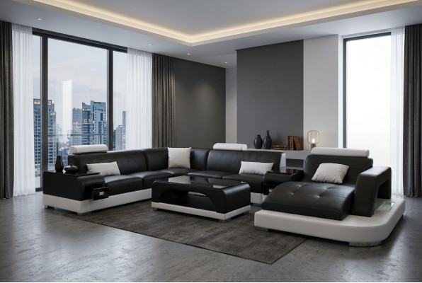 Leather Corner Sofa Corner Living Landscape Suite Design Modern Couch Sofas U-Shaped G8009