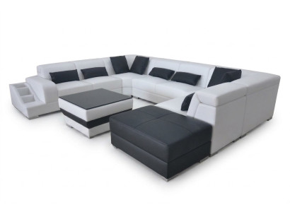 Leather living landscape corner suite design modern sofa U-shape G8008 + pouf new