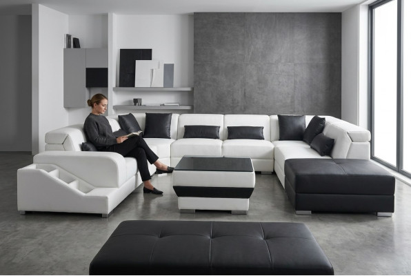 Leather Corner Sofa Set Design Modern U-Shape Couch G8008 Sofas