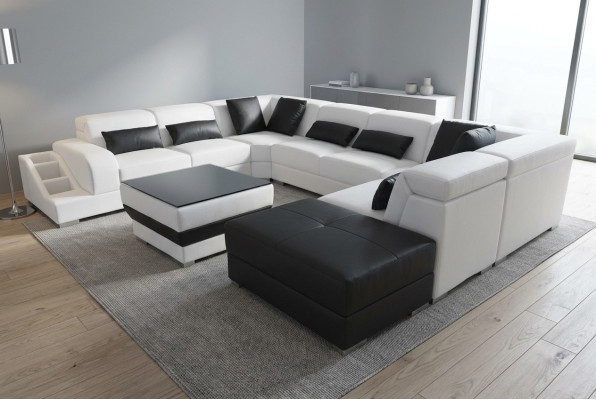 Leather Corner Sofa Set Design Modern U-Shape Couch G8008 Sofas