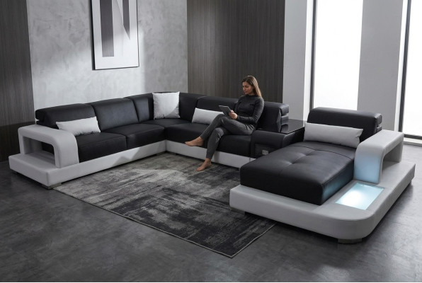 Leather corner sofa, sectional landscape design, modern couch sofa U-shape G8006