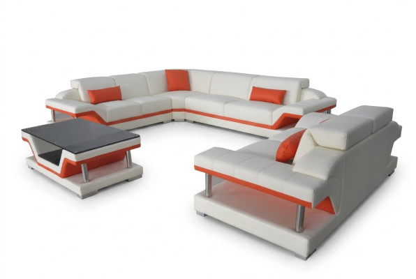 Leather sofa, modern couch, living landscape, 2-seater couches, corner seat, table.