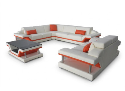 Leather sofa, modern couch, living landscape, 2-seater couches, corner seat, table.