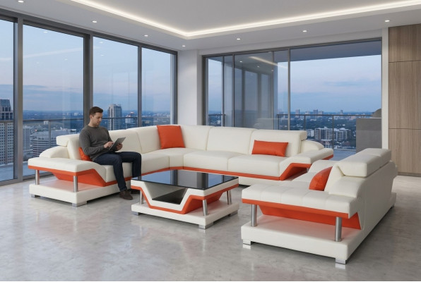 Leather corner sofa set sofas couches upholstery living landscape luxury corner