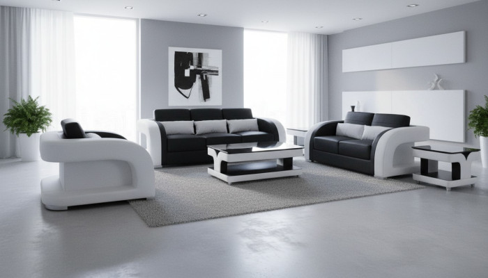 XXL Leather Living Landscape Set Design Modern Sofa Set 3+2+1 F3002C+Table
