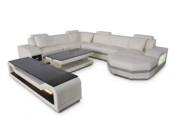 Leather sofa couch upholstery corner seating set living landscape U-shape table TV new