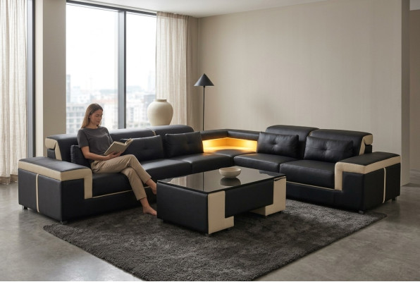Corner Leather Modern XXL Couch Living Landscape Sofas Sofa L Shape B2021 Table