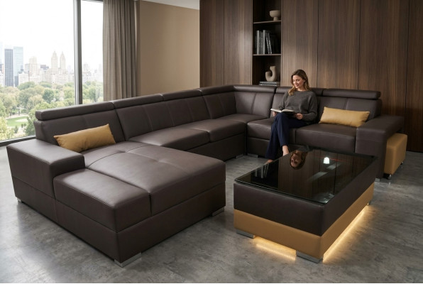 Corner Leather Modern XXL Couch Living Landscape Leather Sofa U-Shape C4010 Table New