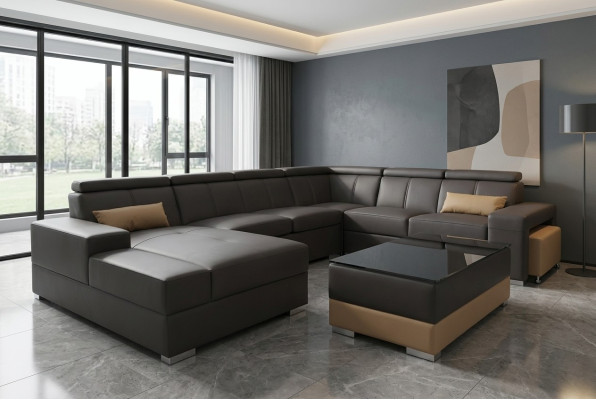 Corner Leather Modern XXL Couch Living Landscape Leather Sofa U-Shape C4010 Table New