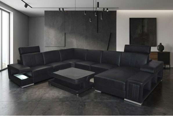 Leather sofa couch upholstery corner seating set corner couches living area + table
