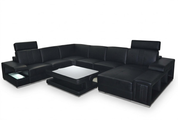 Leather sofa couch upholstery corner seating set corner couches living area + table
