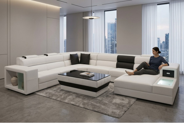 Corner Leather Modern XXL Couch Living Landscape Leather Sofa Sofa U-Shape B2006