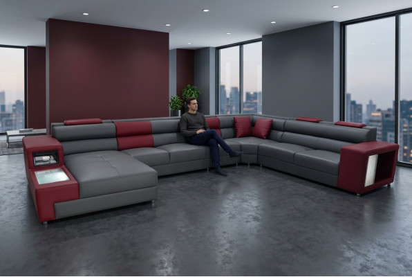 Designer leather upholstered corner seat leather sofa upholstery corner landscape room XXL