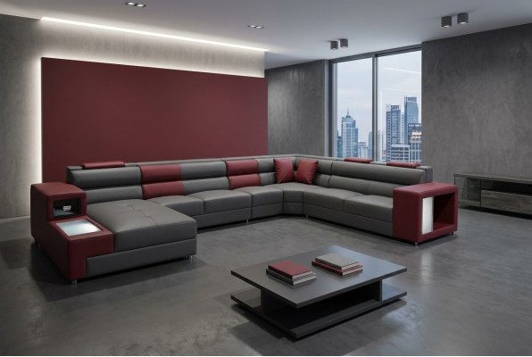 Designer leather upholstered corner seat leather sofa upholstery corner landscape room XXL