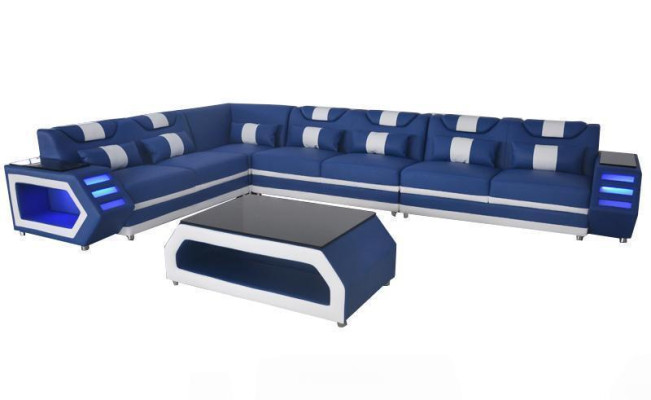 Designer leather upholstered corner sofa set upholstery sectional landscape room XXL