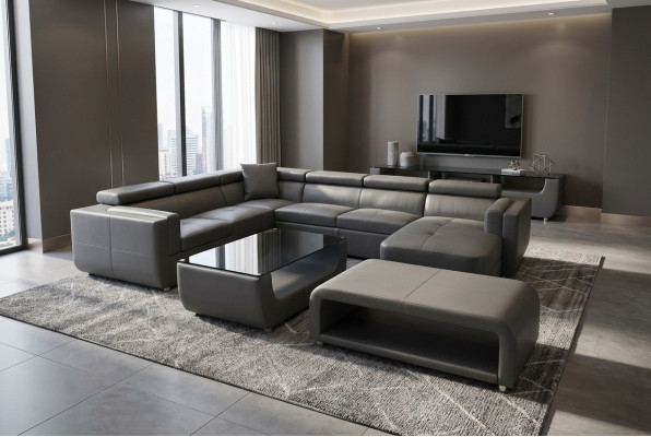 Designer leather upholstered corner seat leather sofa cushion corner landscape room A1186