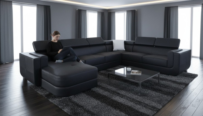 Designer leather upholstered corner sofa, upholstered corner landscape, room leather seat, big.