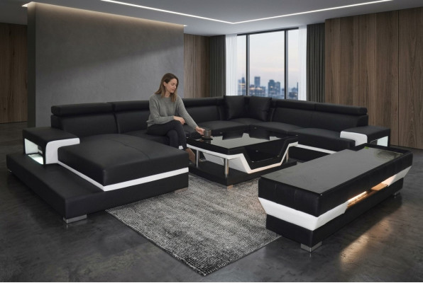 Design leather upholstery seat room corner living sofa couch designer suite