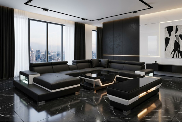 Design leather upholstery seat room corner living sofa couch designer suite