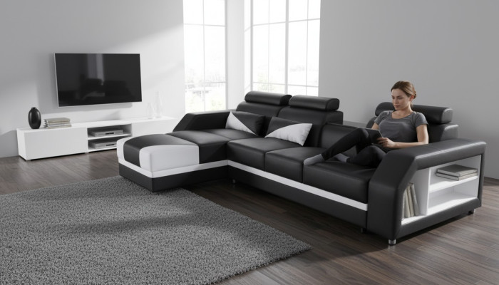 Design leather upholstery seat room corner living sofa couch set designer