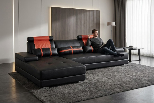 Design leather upholstery XXL seat room living sofa couch designer corner