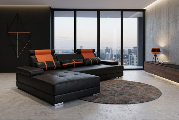 Design leather upholstery XXL seat room living sofa couch designer corner