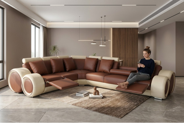 Design leather upholstery XXL seating room sofa couch designer corner ensemble