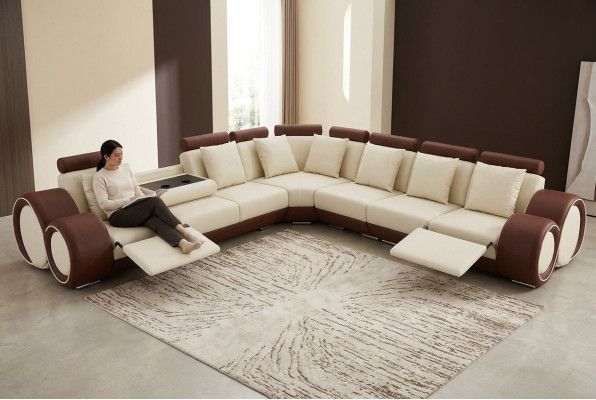 Design XXL leather upholstered seat room corner living sofa couch designer