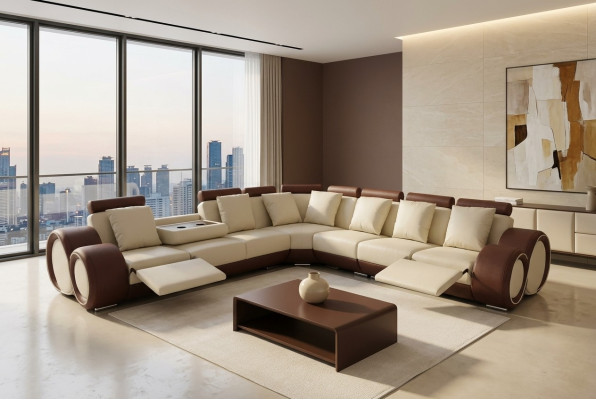 Design XXL leather upholstered seat room corner living sofa couch designer