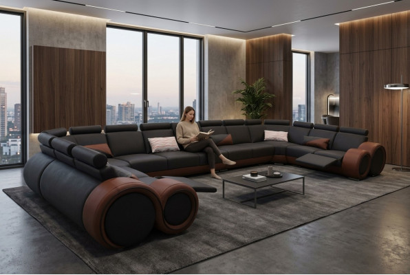 XXL Couch Large Corner Sofa Leather Corner Suite Landscape Corner Upholstery Living Room