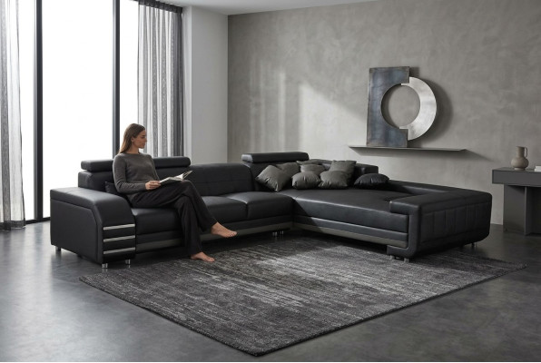Corner leather sofa couch upholstery seating set living landscape design XXL