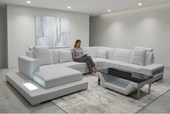 Corner leather sofa couch upholstery corner seating suite living landscape design XXL U shape