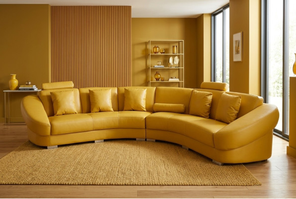 Round corner sofa couch upholstery XXL big round couches living landscape U-shape yellow new