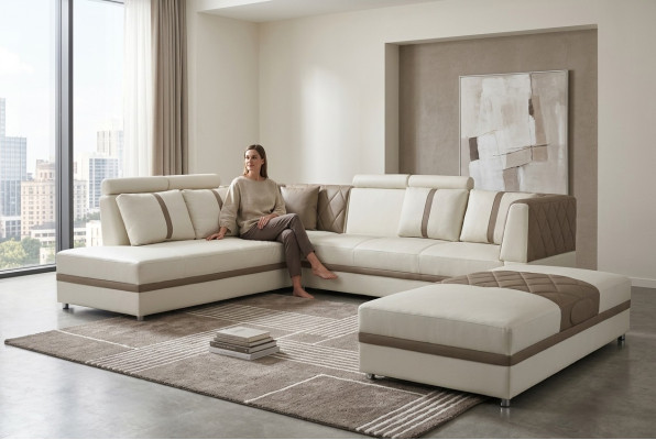 Corner Leather Modern XXL Couch Living Landscape Leather Sofa Sofa L-Shape A1128II+Stool