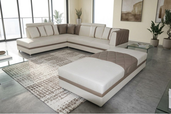 Corner Leather Modern XXL Couch Living Landscape Leather Sofa Sofa L-Shape A1128II+Stool