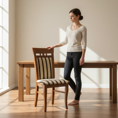 Set of 2 solid wood fabric chairs, group design chairs, dining, back, new, living.