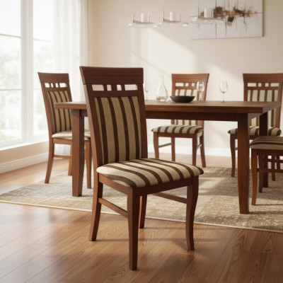 Design Chair Set 4x Armchair Wood Textile Upholstered Chairs Gastro Fabric Dining Room