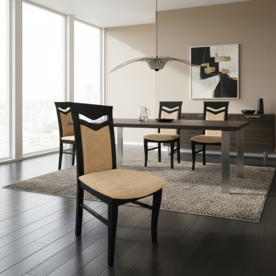 Design Set 6x Armchair Chair Wood Textile Upholstery Chairs Restaurant Dining Room Fabric